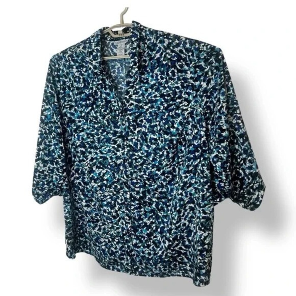Catherines Blue Green Abstract Print Button Down Blouse Size 22 24